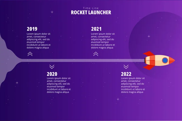 ロケットランチャーのタイムラインコンセプトデザインプレゼンテーションマーケティング ビジネス デジタルマーケティングなどに適しています — ストックベクタ