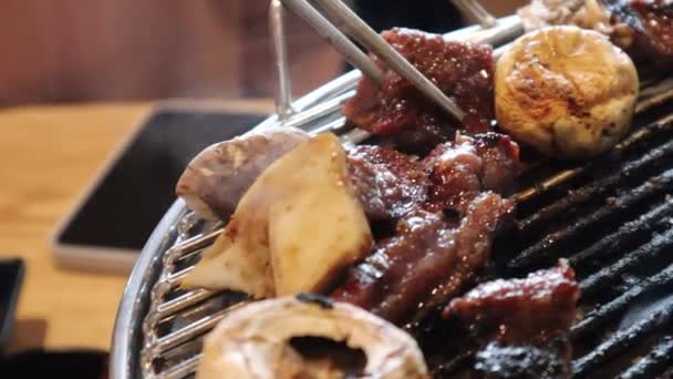 Steak Wagyu Grillé Charbon Bois Barbecue Coréen Smokey Fumé Délicieux — Video