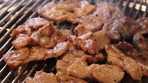 Bistec Wagyu Parrilla Carbón Barbacoa Coreana Ahumado Ahumado Delicioso Jugoso — Vídeo de stock