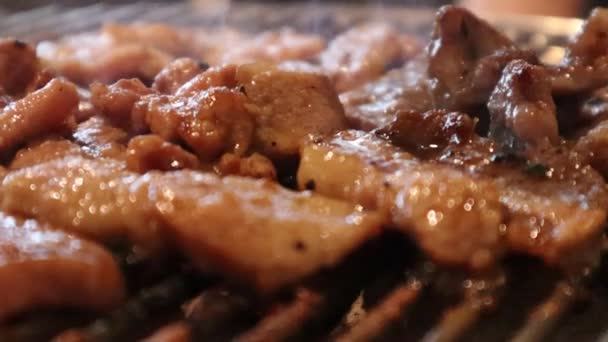 Grilled Wagyu Steak Charcoal Korean Bbq Steamy Smokey Delicious Juicy — Stock Video