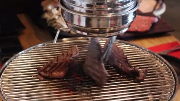 Grilled Wagyu Steak Charcoal Сайті Bbq Steamy Smokey Delicious Juice — стокове відео