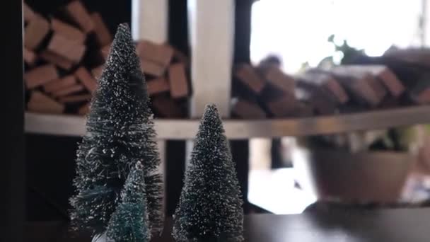 Vánoční Ozdoby Dekorace Hračky Stromy Miniatura Vnitřní Zima Veselý — Stock video
