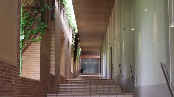Outdoor Vintage Koridor Architektonický Design Schodišti Sluneční Světlo Střešní Zeleně — Stock video