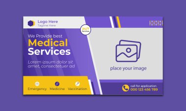 Sağlık hizmeti web pankartı şablonu ve küçük resim. Düzenlenebilir hastane tanıtım afişi tasarımı. Diş sağlığı kliniği sosyal medya düzeni