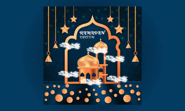 Ramadan Mubarak Luxo Islâmico Saudação Fundo Com Ornamento Decorativo Lanterna — Vetor de Stock