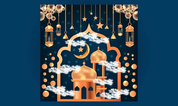 Ramadán Mubarak Luxus Islámský Pozdrav Pozadí Dekorativní Ornament Zlatá Lucerna — Stockový vektor