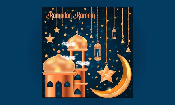 Ramadán Mubarak Lujoso Saludo Islámico Fondo Con Adorno Decorativo Linterna — Vector de stock
