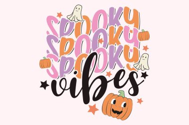 Ürkütücü titreşimler Cadılar Bayramı komik tipografi tişört tasarım vektörü