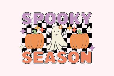 Ürkütücü Sezon retro Cadılar Bayramı komik tipografi tişört tasarım vektörü Yazdırma Şablonu