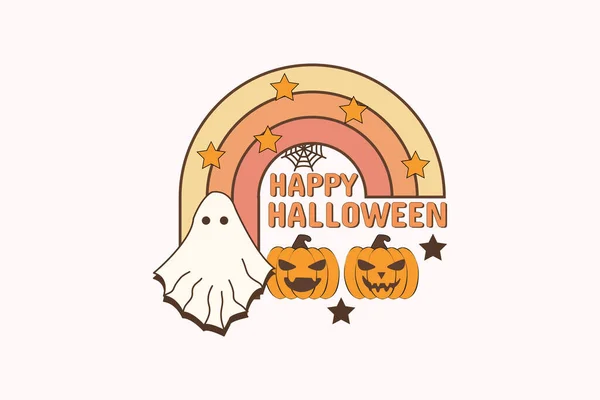 Retro Happy Halloween Spooky Ghost Shirt Print Template Shirt Projektowanie — Wektor stockowy