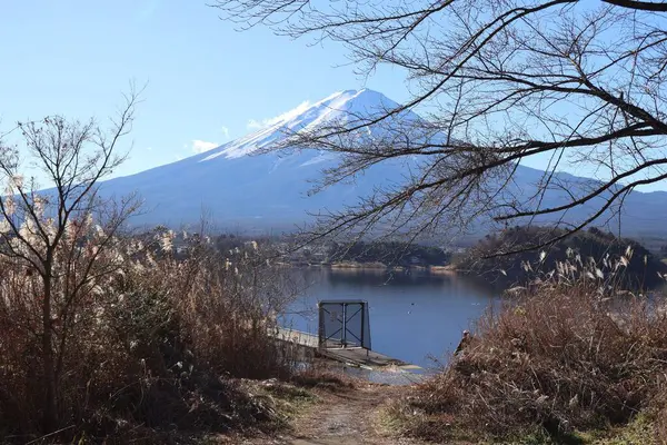 Japonya 'daki Oshini Park' tan kışın Fuji Dağı.