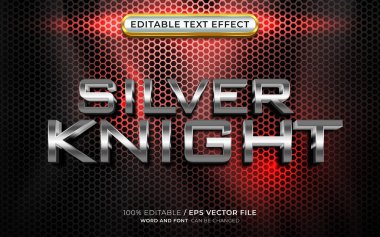 Editable Text Effect Silver Knight, 3D Metallic and Shiny Font Style clipart