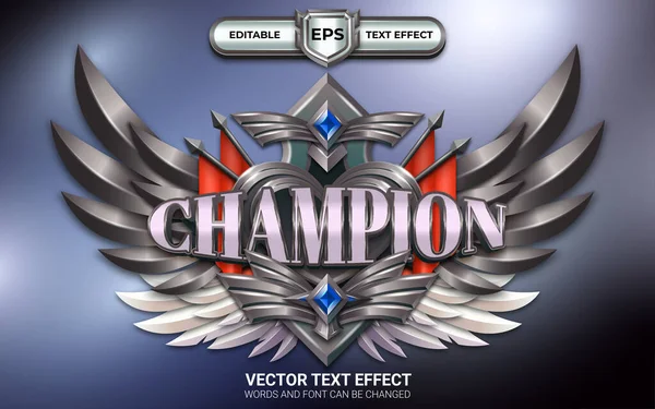 Efecto Texto Editable Champion Con Emblema Alado — Vector de stock