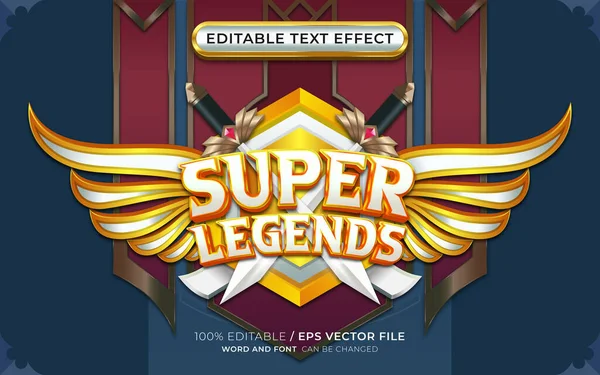 Editierbare Super Legends Texteffekte Mit Geflügeltem Emblem — Stockvektor