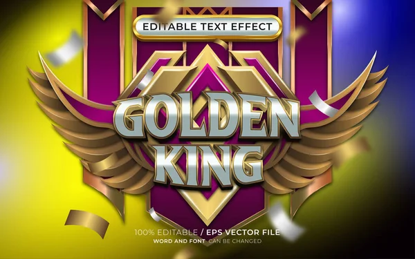 Editierbarer Goldener König Text Effekt Mit Geflügeltem Emblem — Stockvektor