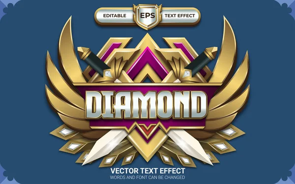 Insignia Juego Diamante Con Efecto Texto Editable — Vector de stock