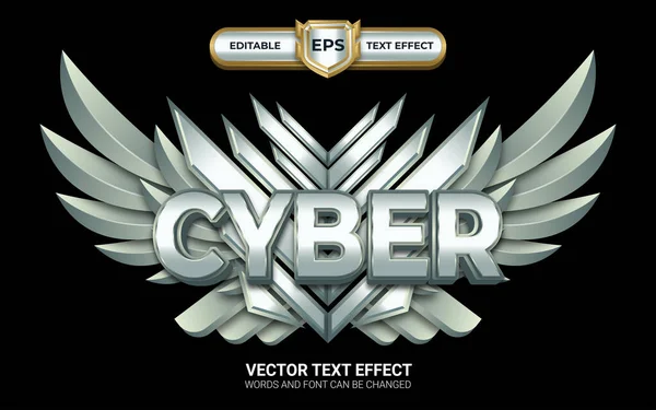 Insignia Cibernética Con Efecto Texto Editable Estilo Plateado — Vector de stock