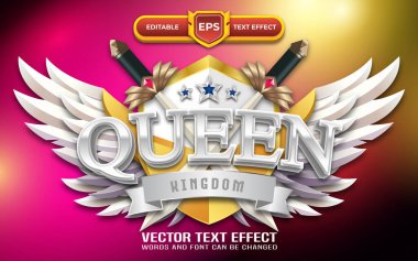 Düzenlenebilir metin efektli Kraliçe 3D oyun logosu