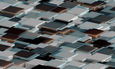 Abstract digital wallpaper design of dark cubes on a plane with intersecting geometry . Subsurface scattering . 3d render. Three dimensional. Beautiful office illustration of mosaic tiles