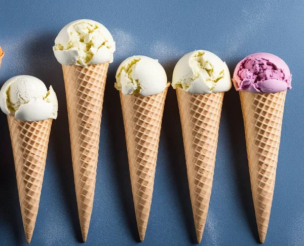 ice cream cones with waffle cone on a blue background.