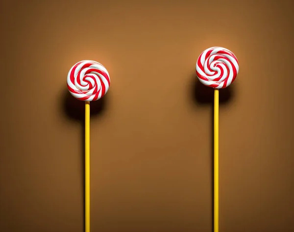 lollipop on a stick on a yellow background.