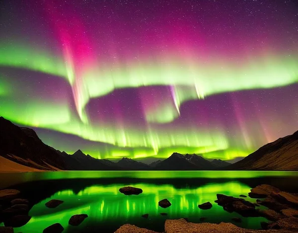 northern lights over the arctic mountains