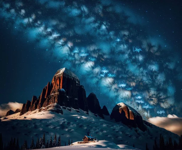 beautiful mountain landscape with a star of snow