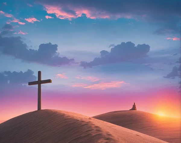 cross-shaped crucifix on a background of the sunset.