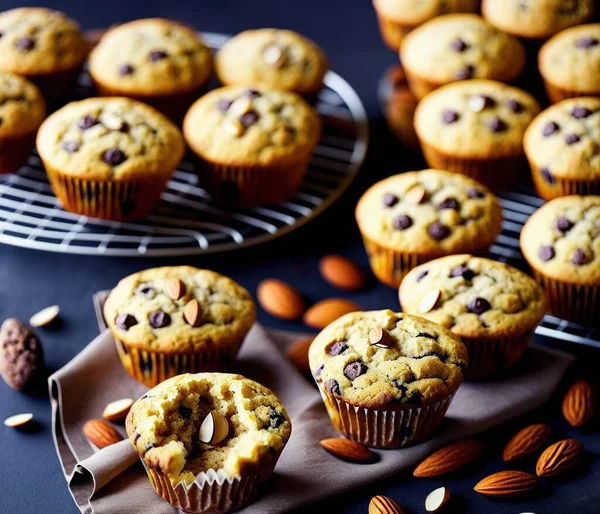 muffins and chocolate chips on the plate