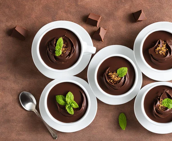 chocolate and mint leaves on a plate