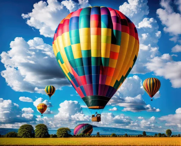 colorful hot air balloons in a beautiful sky in summer time
