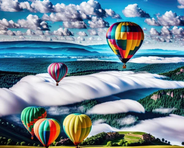 colorful hot air balloons in a beautiful sky in summer time