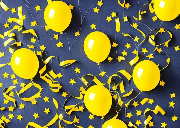 happy birthday party background with confetti and balloons