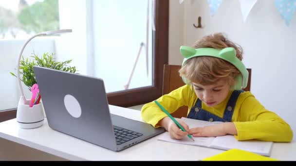 Cute Smart Caucasian Using Laptop Online Tutor Teaching Digital Class — Stock videók