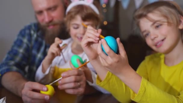 Easter Family Traditions Dad Two Caucasian Happy Children Bunny Ears — Video