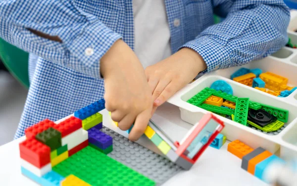 Robotická Lego Programovací Třída Děti Konstruují Kódují Robot Lego Stem — Stock fotografie