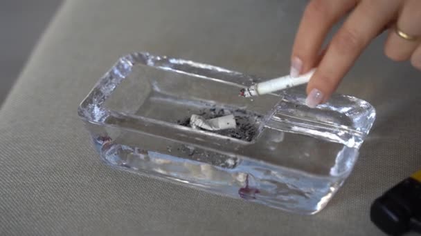 Close Extinguished Cigarette Butt Ashtray Giving Smoking Non Smoking Day — Video