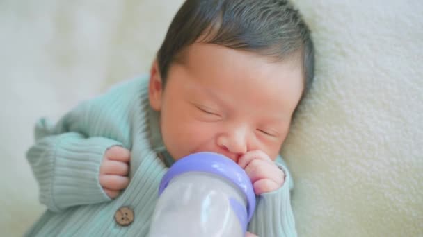 Amante Mãe Alimentando Seu Filhinho Com Leite Materno Mamadeira Casa — Vídeo de Stock