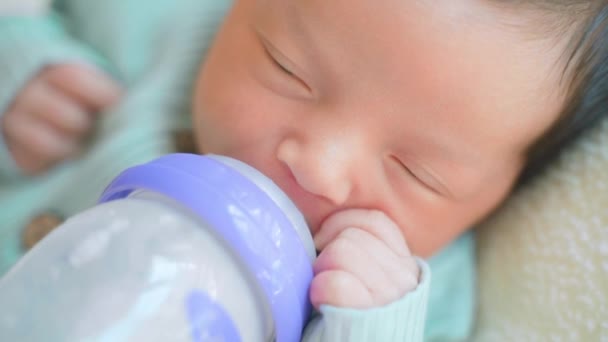 Sevgi Dolu Bir Anne Küçük Kızını Süt Şişesiyle Besliyor Bebek — Stok video
