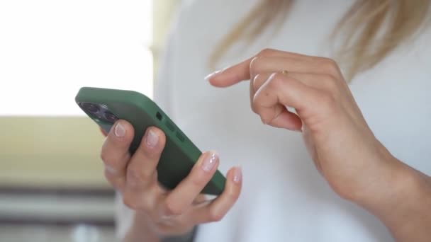 Mutfağı Nda Akıllı Telefon Kullanan Kadın Eli Hanımı Internetten Alışveriş — Stok video