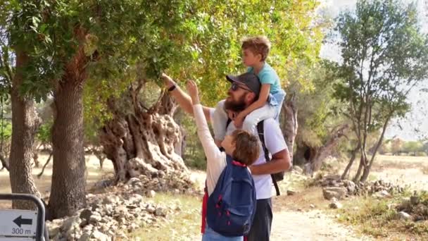 Cestovat Lidmi Kavkazský Otec Jeho Chlapeček Nebo Dívka Kráčející Společně — Stock video