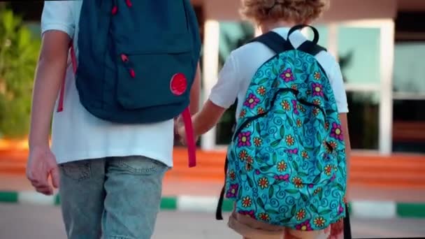 Close School Students Children Backpacks Walking Study Back School Education — Stock Video