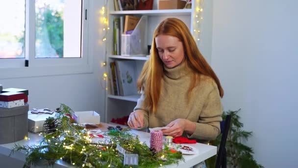 Gyömbéres Hogy Kézzel Készített Karácsonyfa Játék Boldog Évet Dekoráció Környezetbarát — Stock videók
