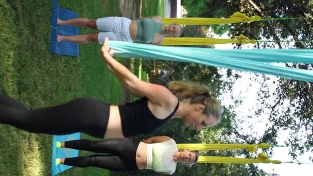 Yoga Aéreo Guiado Por Una Instructora Experimentada Sesiones Deportivas Para — Vídeo de stock
