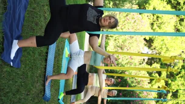 Hälsosam Yoga Och Stretching Milda Övningar För Kvinnors Hälsa Ovärderliga — Stockvideo