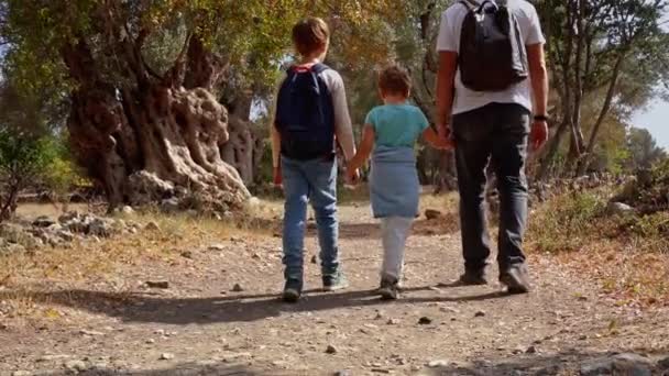 Travel People Caucasian Father His Child Boy Girl Walking Together — Stock Video