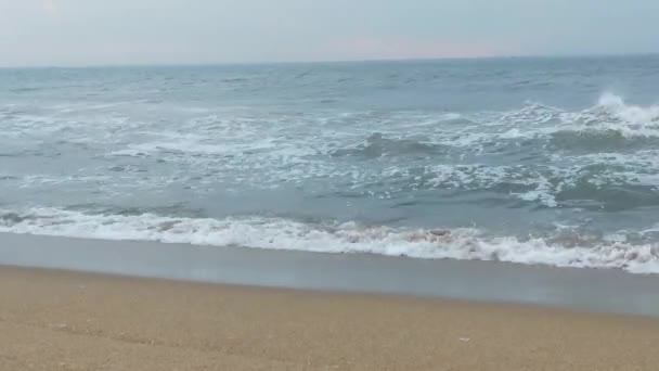 Wczesny Wschód Słońca Nad Brzegiem Morza Błękitne Fale Płynące Kolorowy — Wideo stockowe