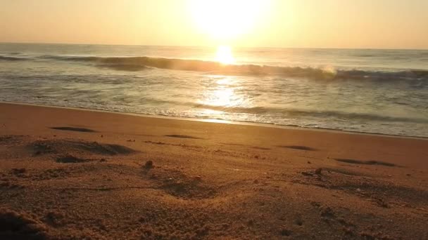 Силуэт Лодки Рыбаком Море Восходе Солнца Человек Встает Грести Время — стоковое видео