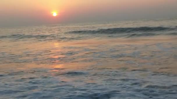 Early Morning Sunrise Sea Shore Blue Waves Flowing Colorful Winter — Stock Video