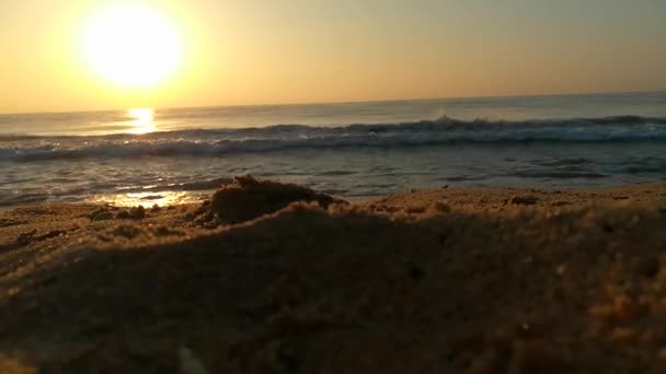Сонячний Підйом Над Атлантичним Океаном Океанські Хвилі Протікають Через Ландшафтний — стокове відео